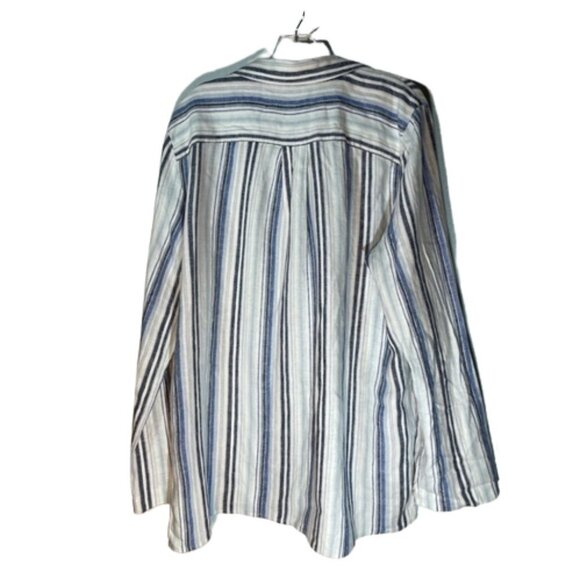 Linen Blue and White Striped JONES NEW YORK Signature button down blouse top XL - Picture 2 of 9